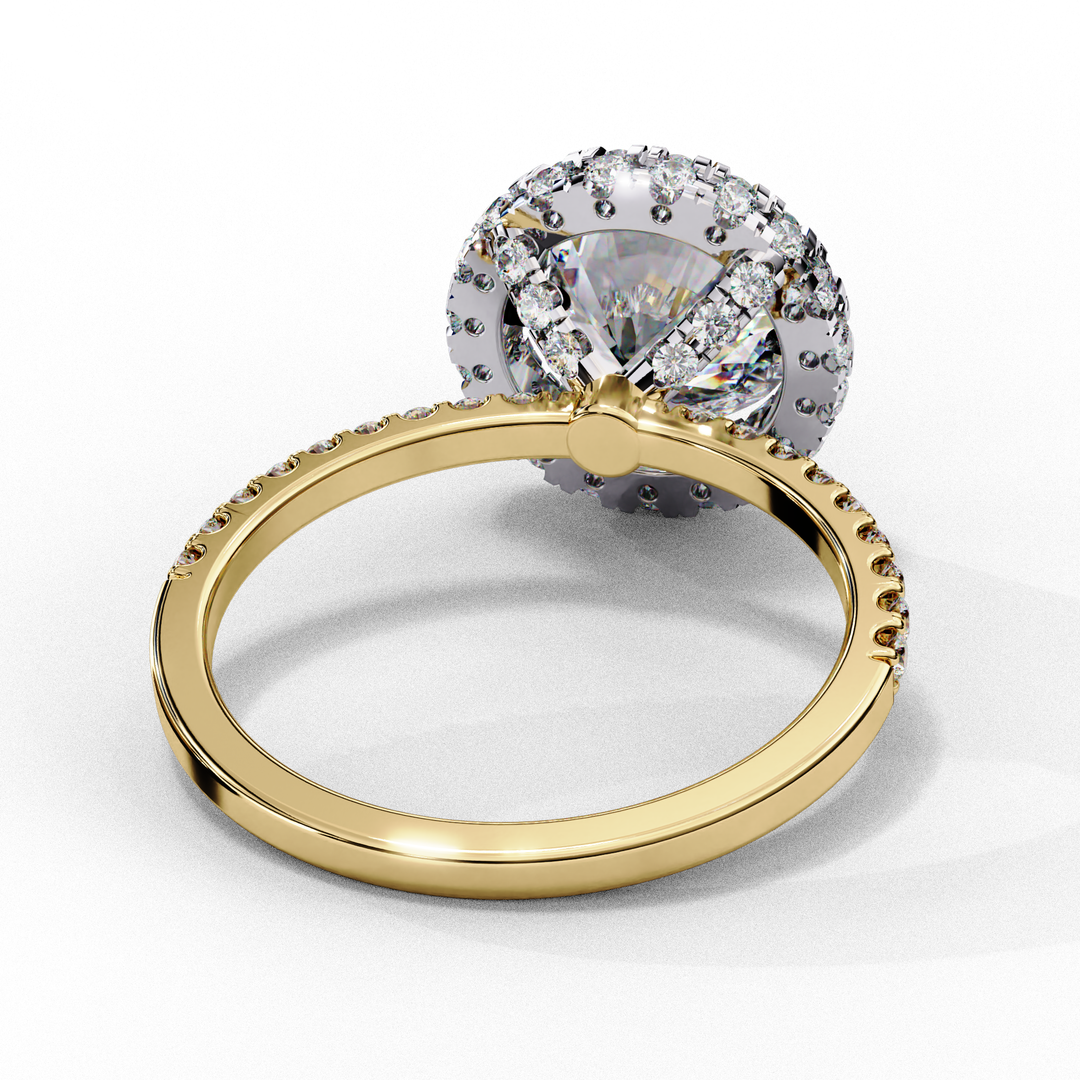 Round Cut Lab Grown Diamond Engagement Ring With Pave Halo