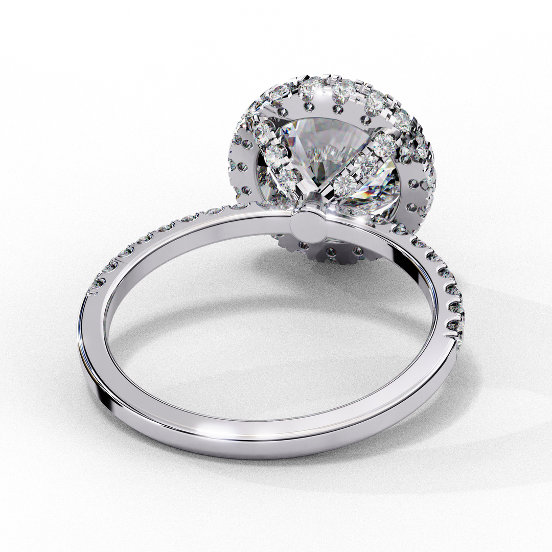 Round Cut Lab Grown Diamond Engagement Ring With Pave Halo