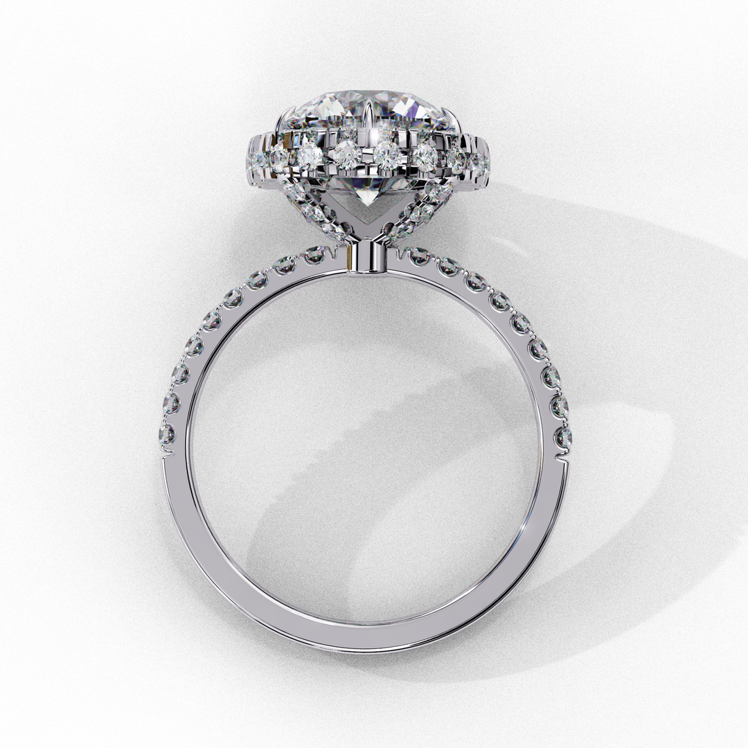 Round Cut Lab Grown Diamond Engagement Ring With Pave Halo