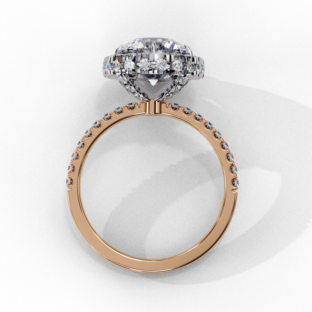 Round Cut Lab Grown Diamond Engagement Ring With Pave Halo