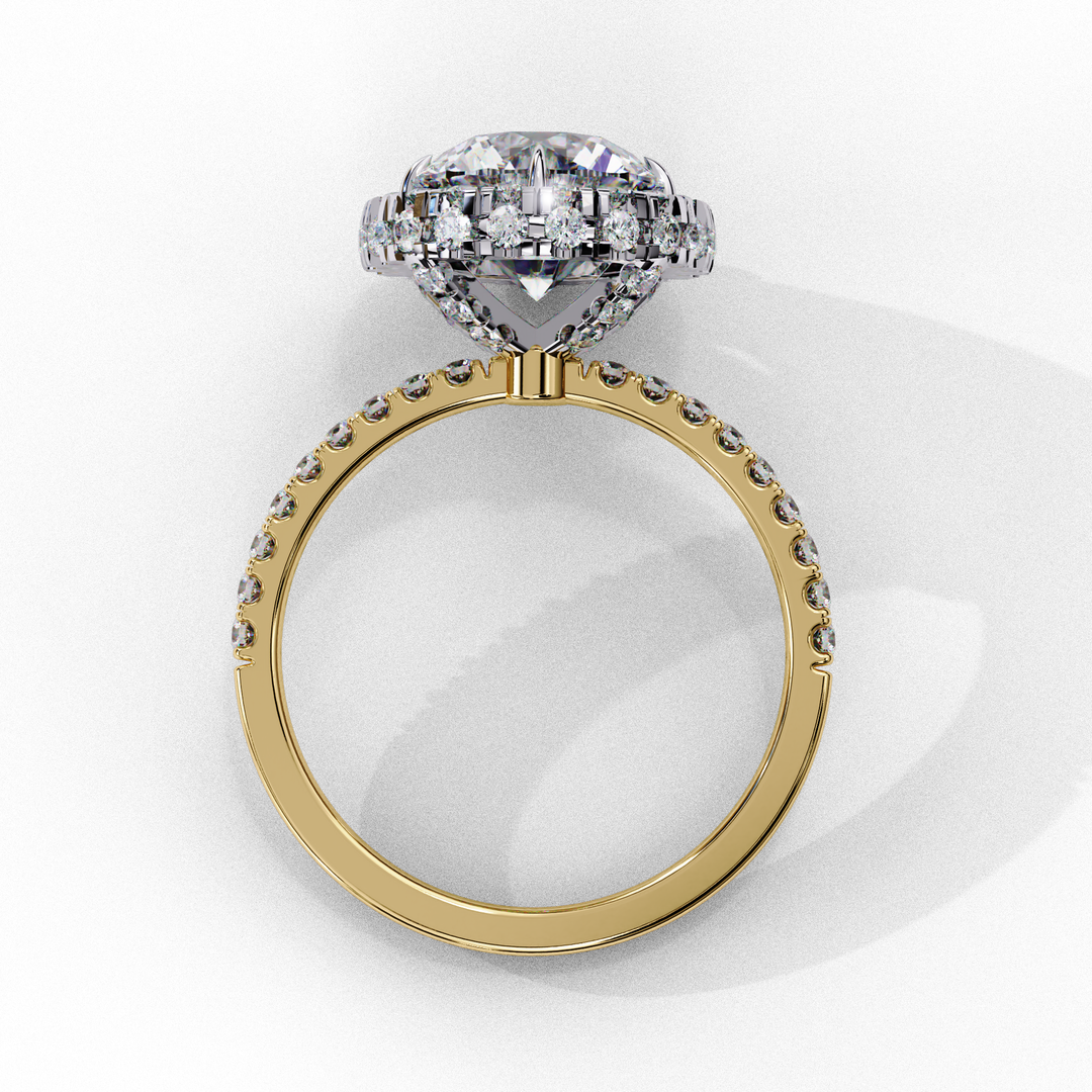 Round Cut Lab Grown Diamond Engagement Ring With Pave Halo