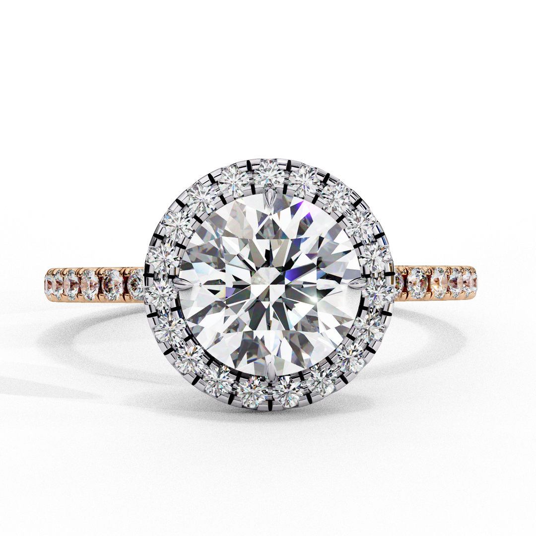 Round Cut Lab Grown Diamond Engagement Ring With Pave Halo