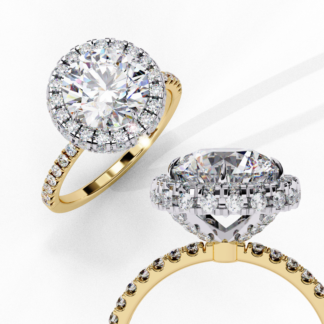 Round Cut Lab Grown Diamond Engagement Ring With Pave Halo