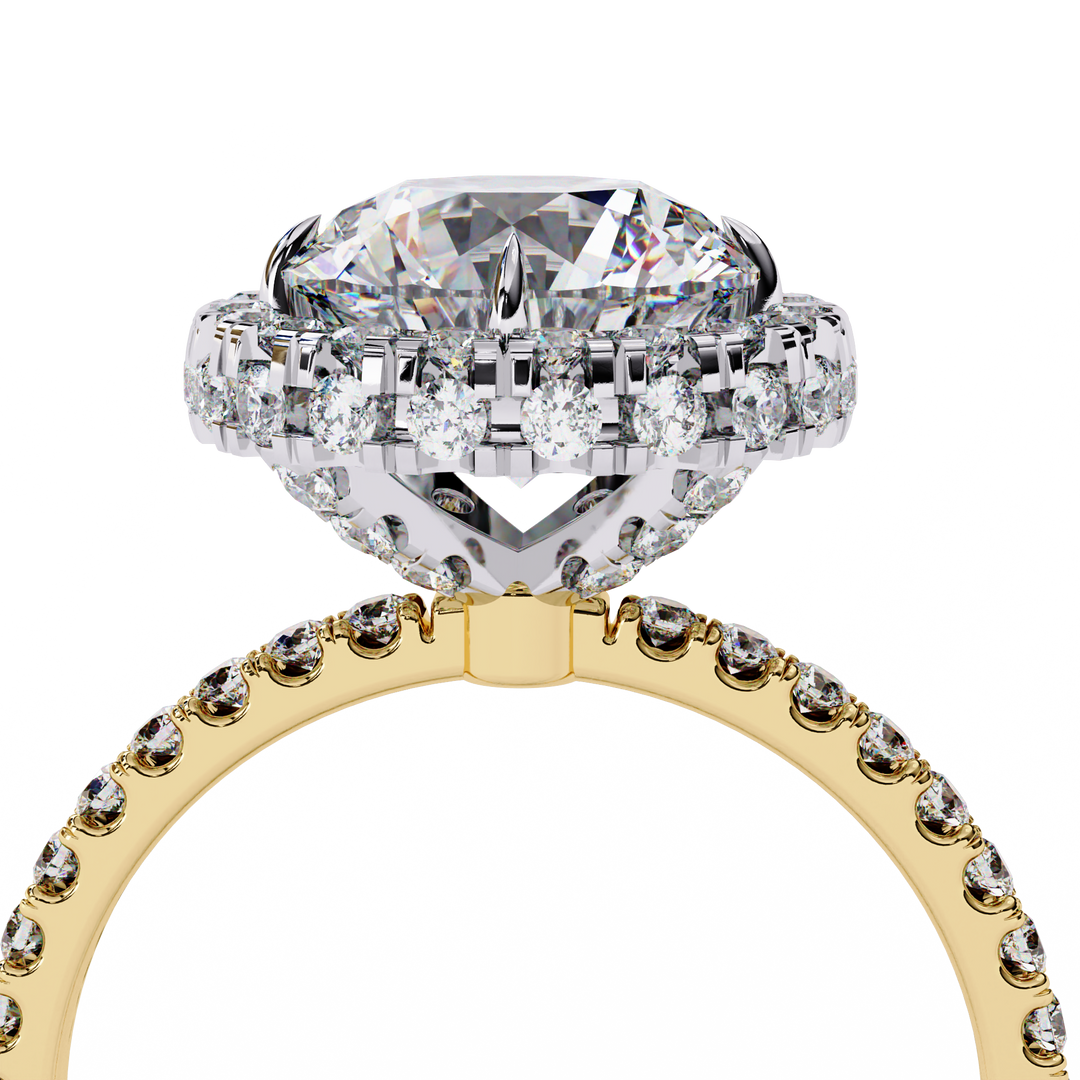 Round Cut Lab Grown Diamond Engagement Ring With Pave Halo