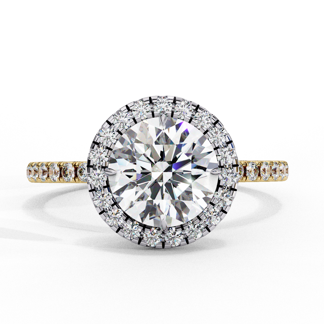 Round Cut Lab Grown Diamond Engagement Ring With Pave Halo