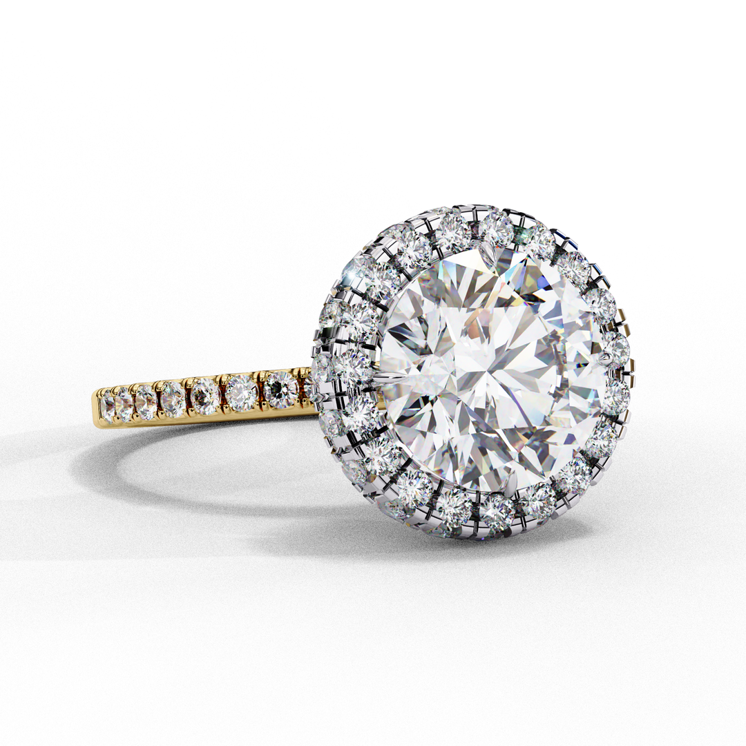 Round Cut Lab Grown Diamond Engagement Ring With Pave Halo