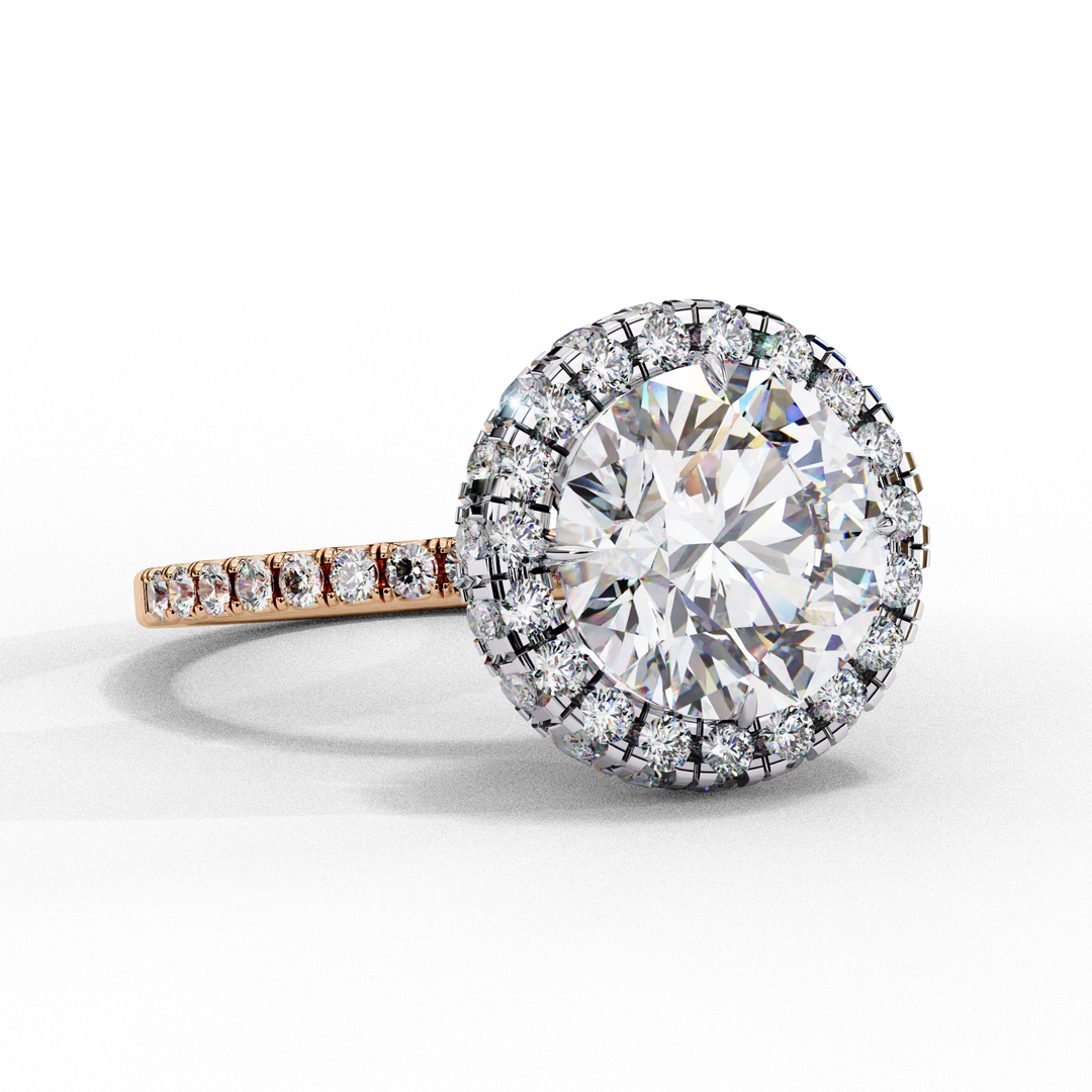 Round Cut Lab Grown Diamond Engagement Ring With Pave Halo