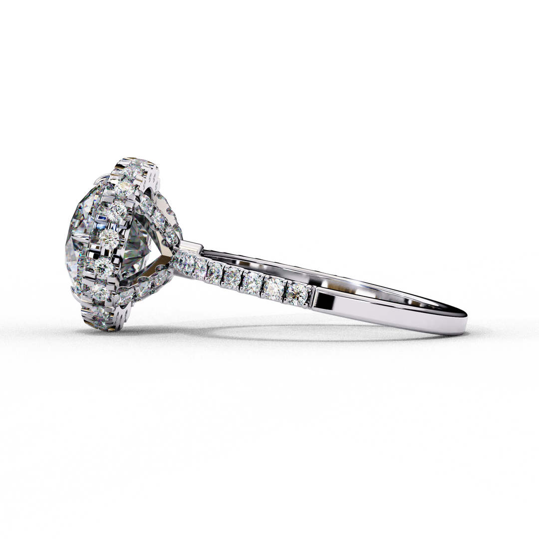 Round Cut Lab Grown Diamond Engagement Ring With Pave Halo