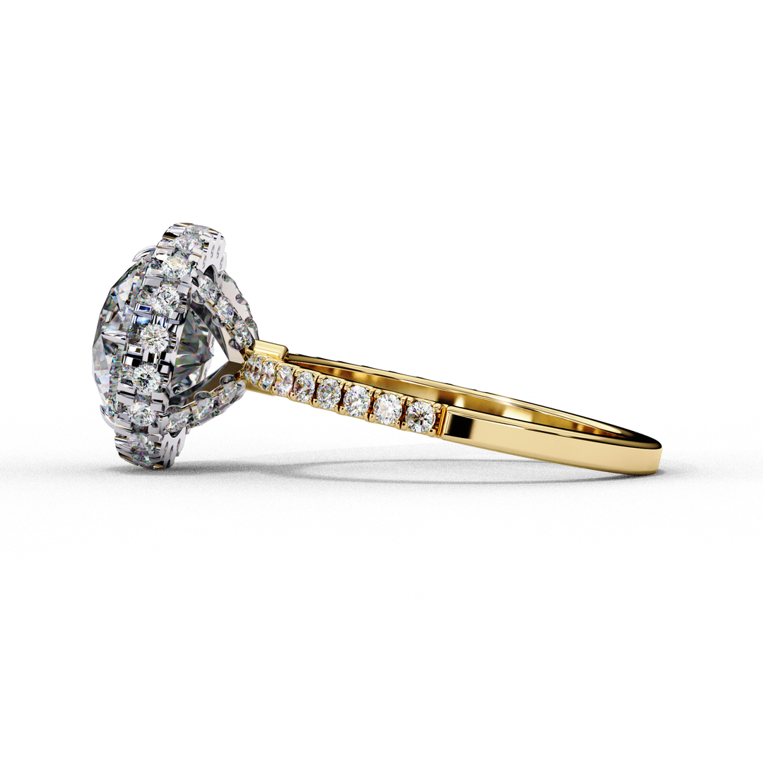 Round Cut Lab Grown Diamond Engagement Ring With Pave Halo