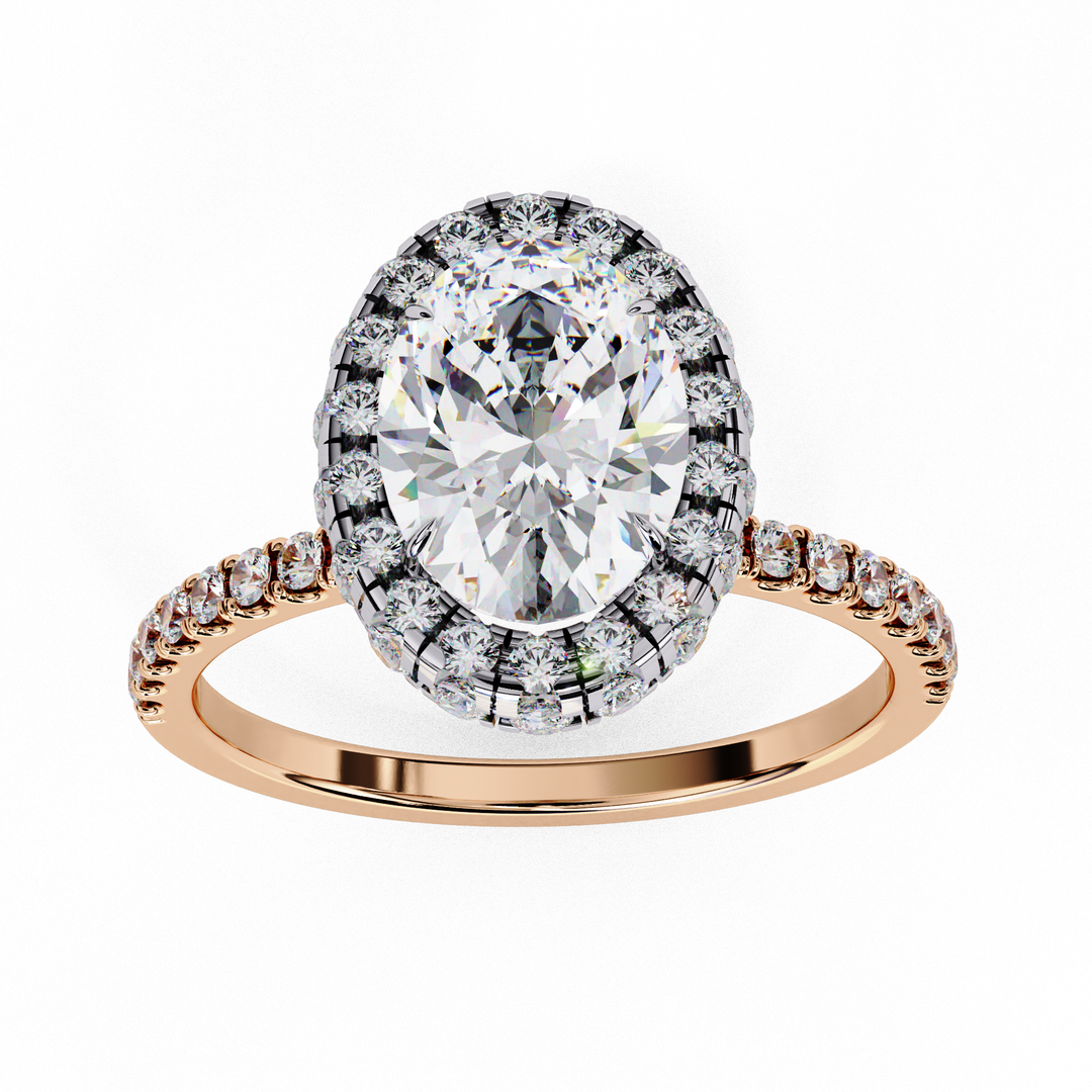 Oval Cut Moissanite Engagement Ring With Pave Halo