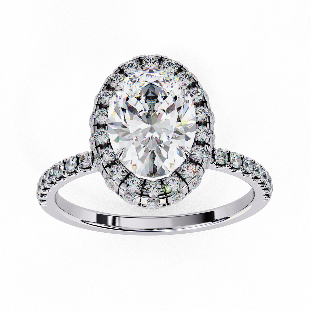 Oval Cut Moissanite Engagement Ring With Pave Halo