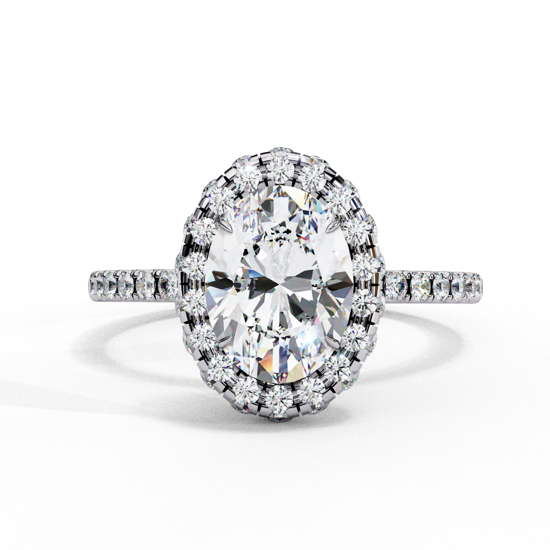 Oval Cut Moissanite Engagement Ring With Pave Halo
