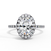 oval cut lab grown diamond engagement ring with pave halo