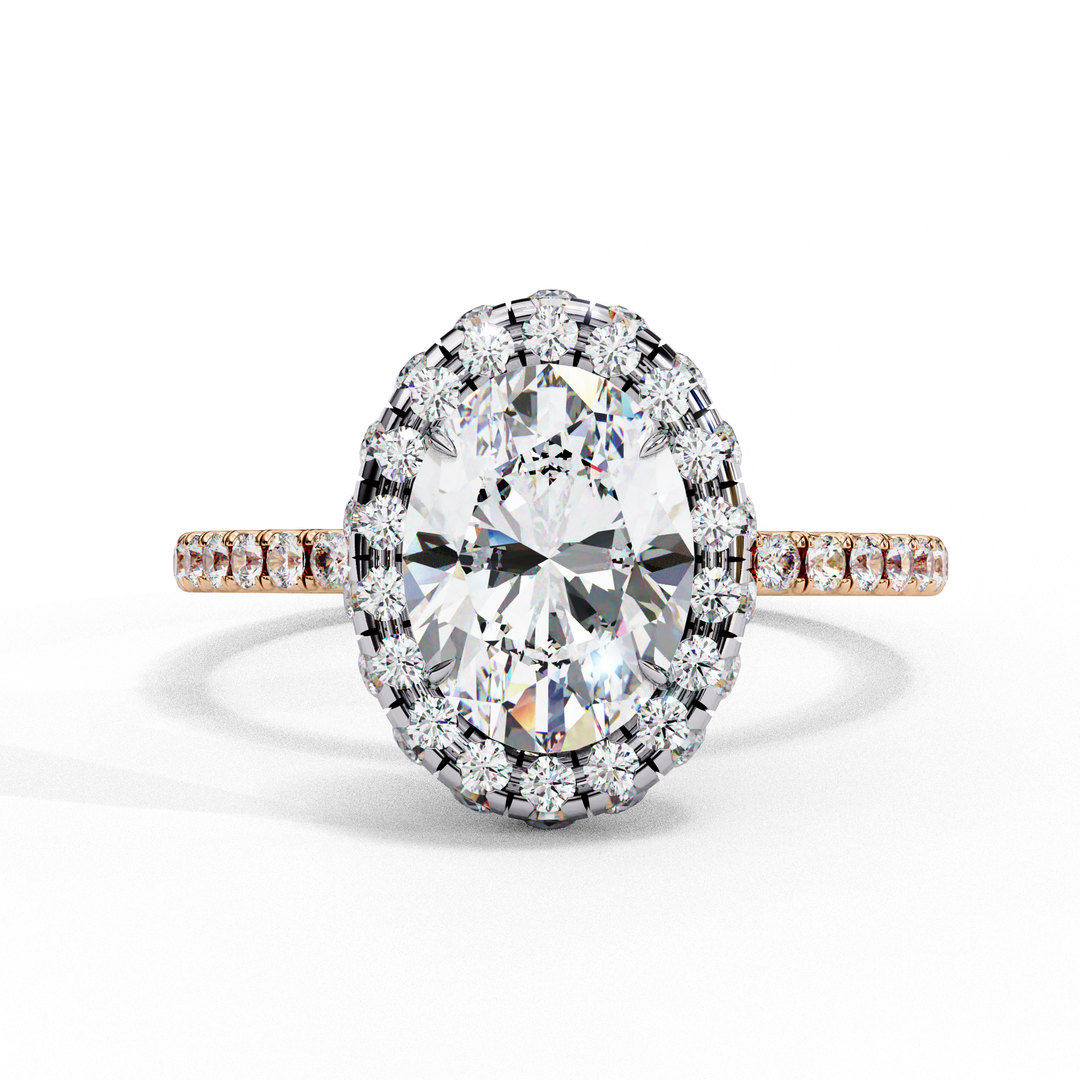Oval Cut Moissanite Engagement Ring With Pave Halo