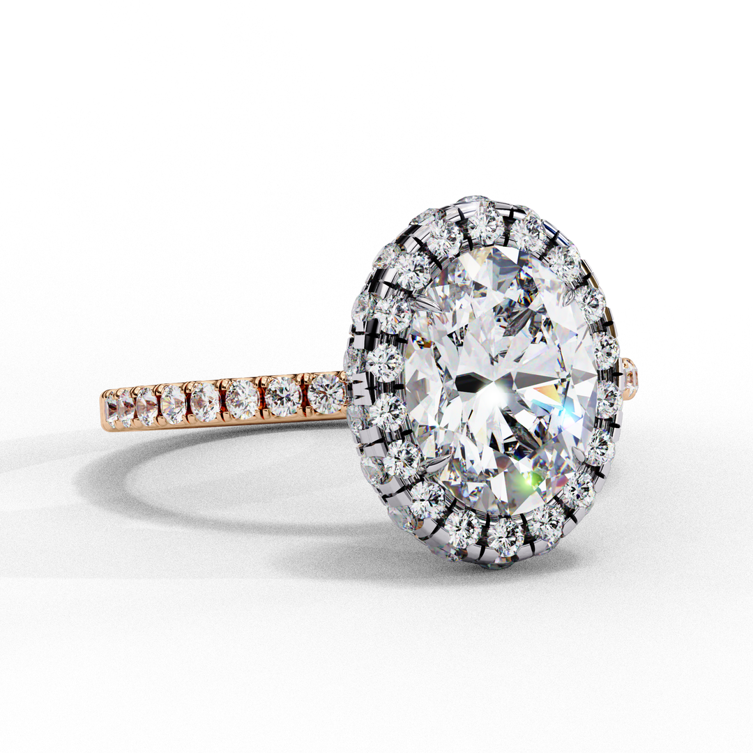 Oval Cut Moissanite Engagement Ring With Pave Halo