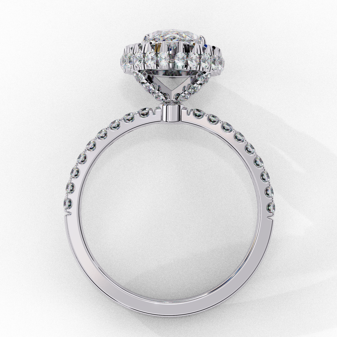 Marquise Cut Moissanite Engagement Ring With Pave Halo