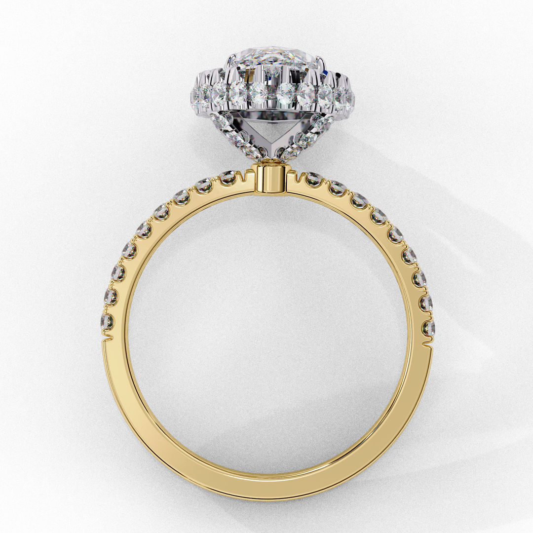 Marquise Cut Moissanite Engagement Ring With Pave Halo