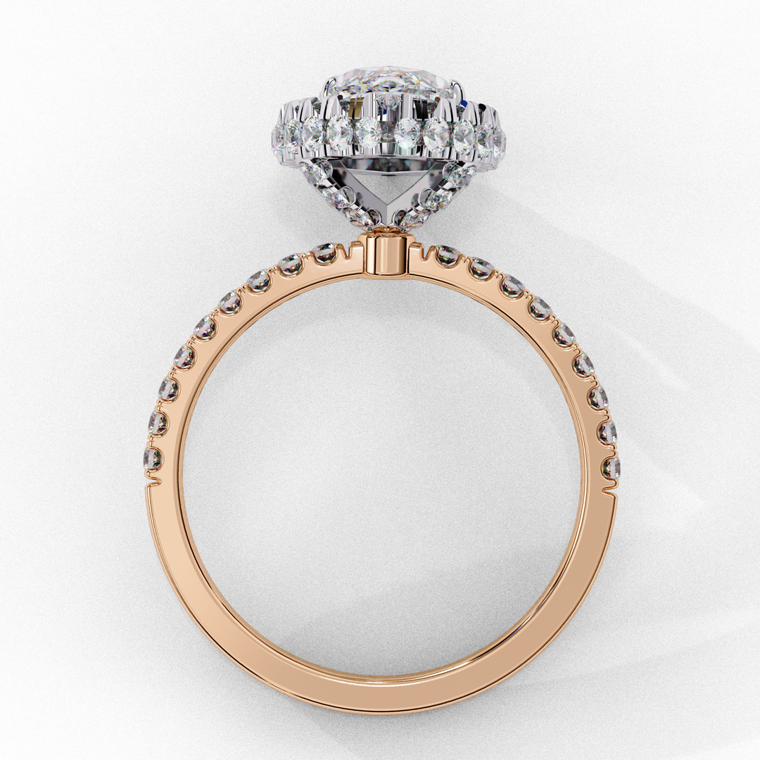 Marquise Cut Moissanite Engagement Ring With Pave Halo