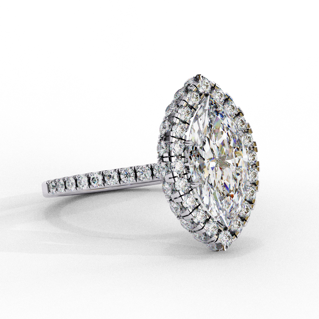 Marquise Cut Lab Grown Diamond Engagement Ring With Pave Halo