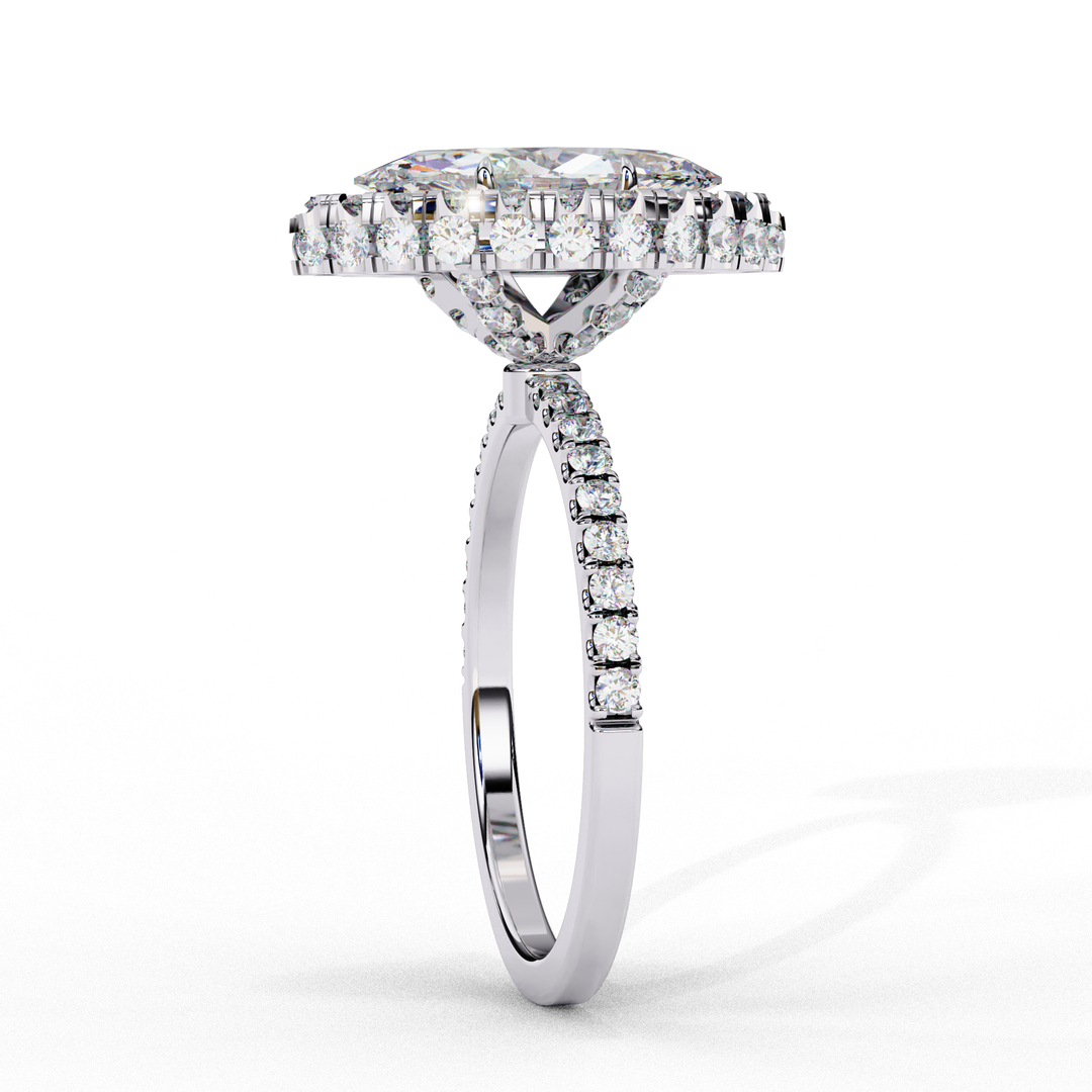 Marquise Cut Moissanite Engagement Ring With Pave Halo