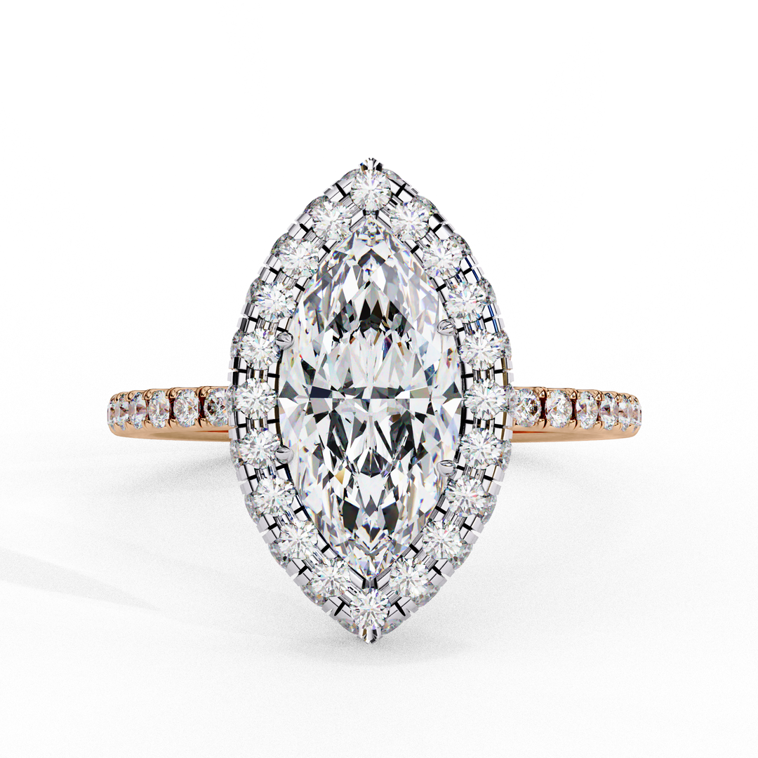 Marquise Cut Moissanite Engagement Ring With Pave Halo