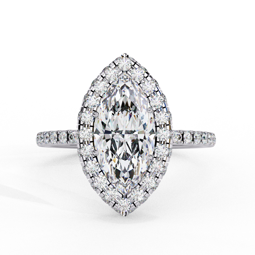 Marquise Cut Moissanite Engagement Ring With Pave Halo