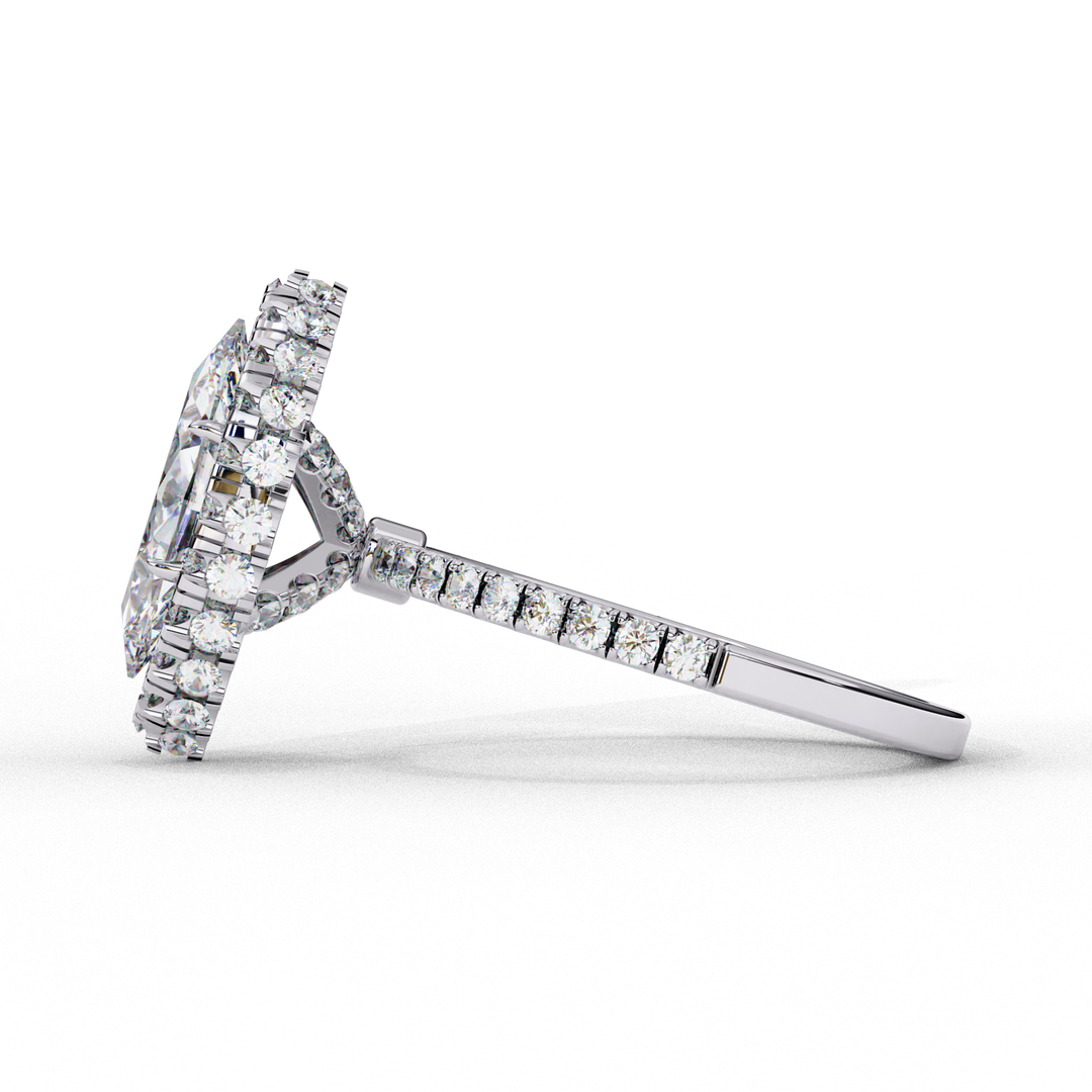 Marquise Cut Moissanite Engagement Ring With Pave Halo