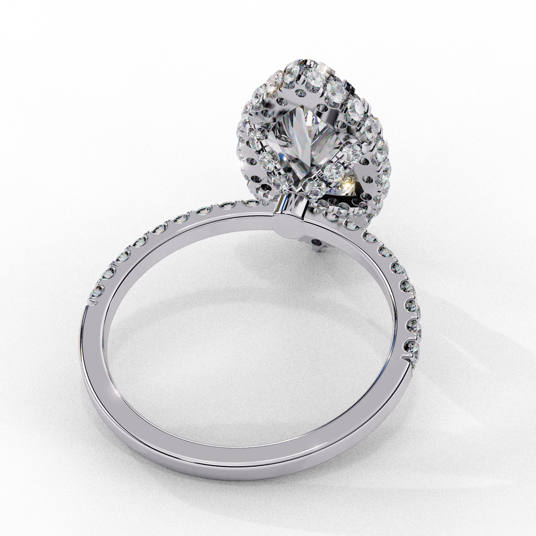 Marquise Cut Moissanite Engagement Ring With Pave Halo