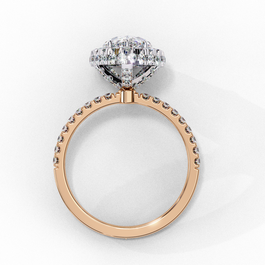Pear Cut Lab Grown Diamond Engagement Ring With Double Halo