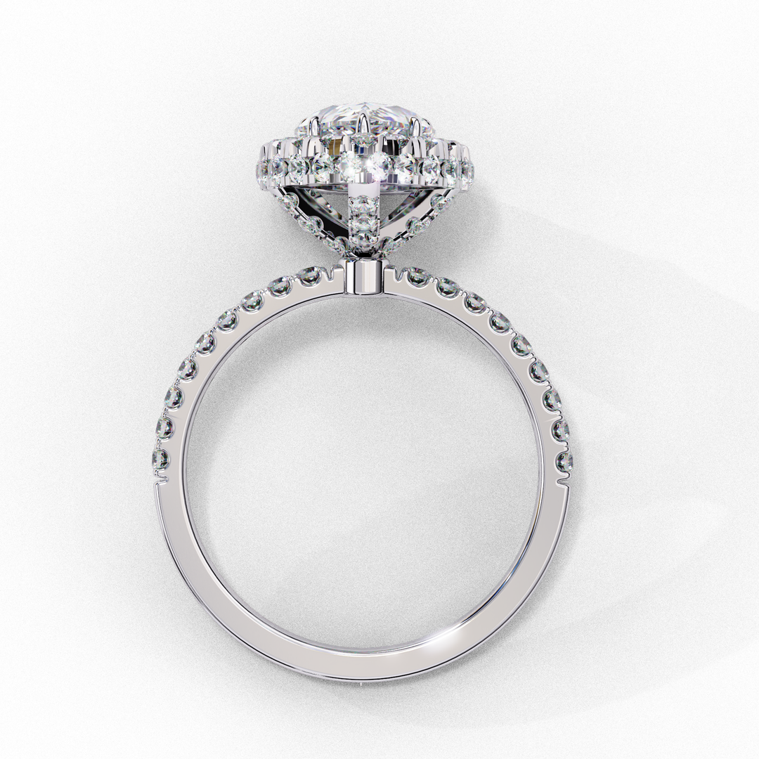 Pear Cut Lab Grown Diamond Engagement Ring With Double Halo