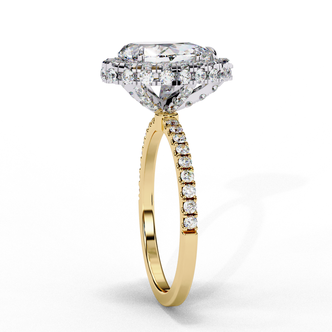 Pear Cut Lab Grown Diamond Engagement Ring With Double Halo