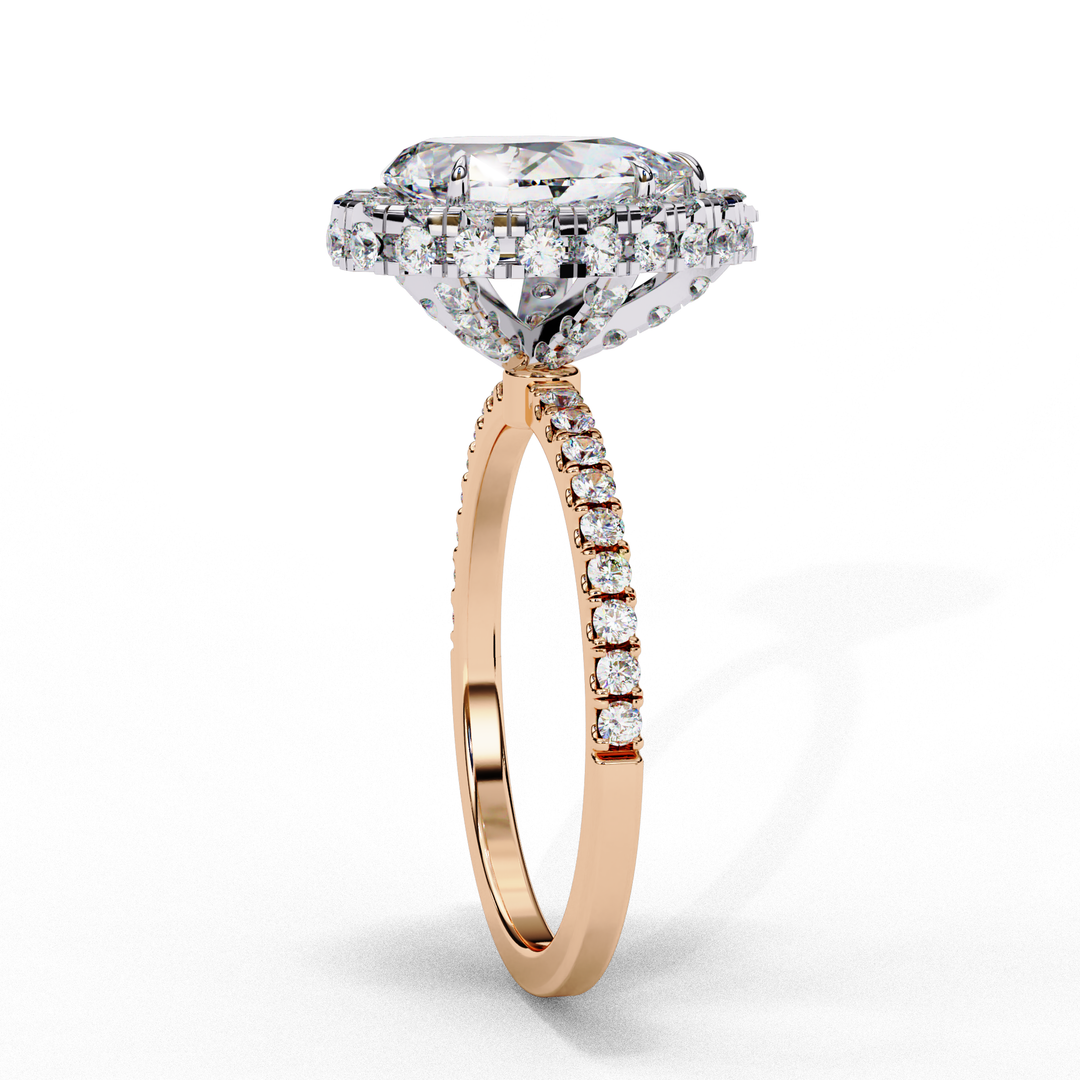 Pear Cut Lab Grown Diamond Engagement Ring With Double Halo