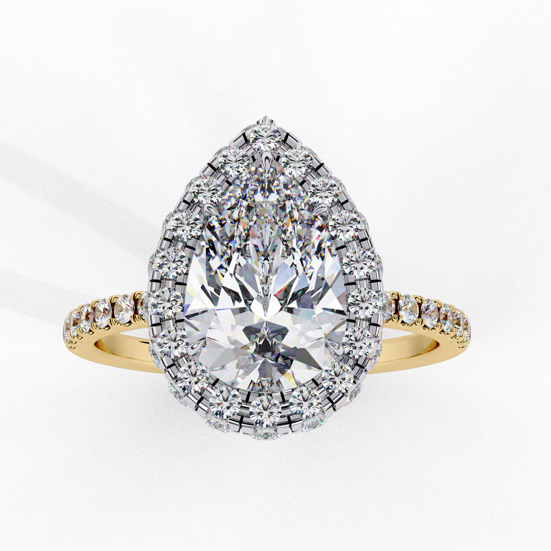 Pear Cut Lab Grown Diamond Engagement Ring With Double Halo