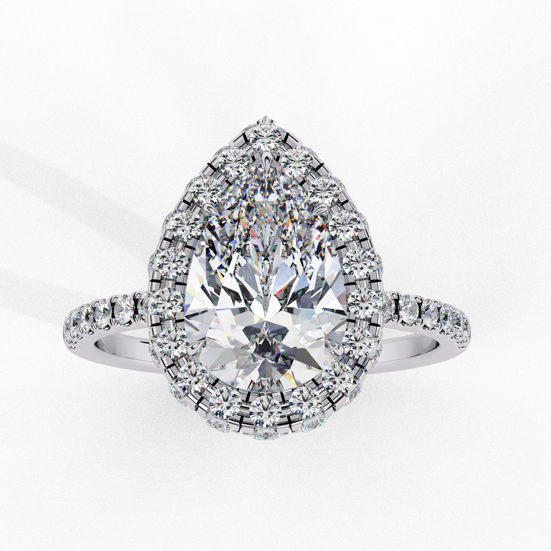 Pear Cut Lab Grown Diamond Engagement Ring With Double Halo