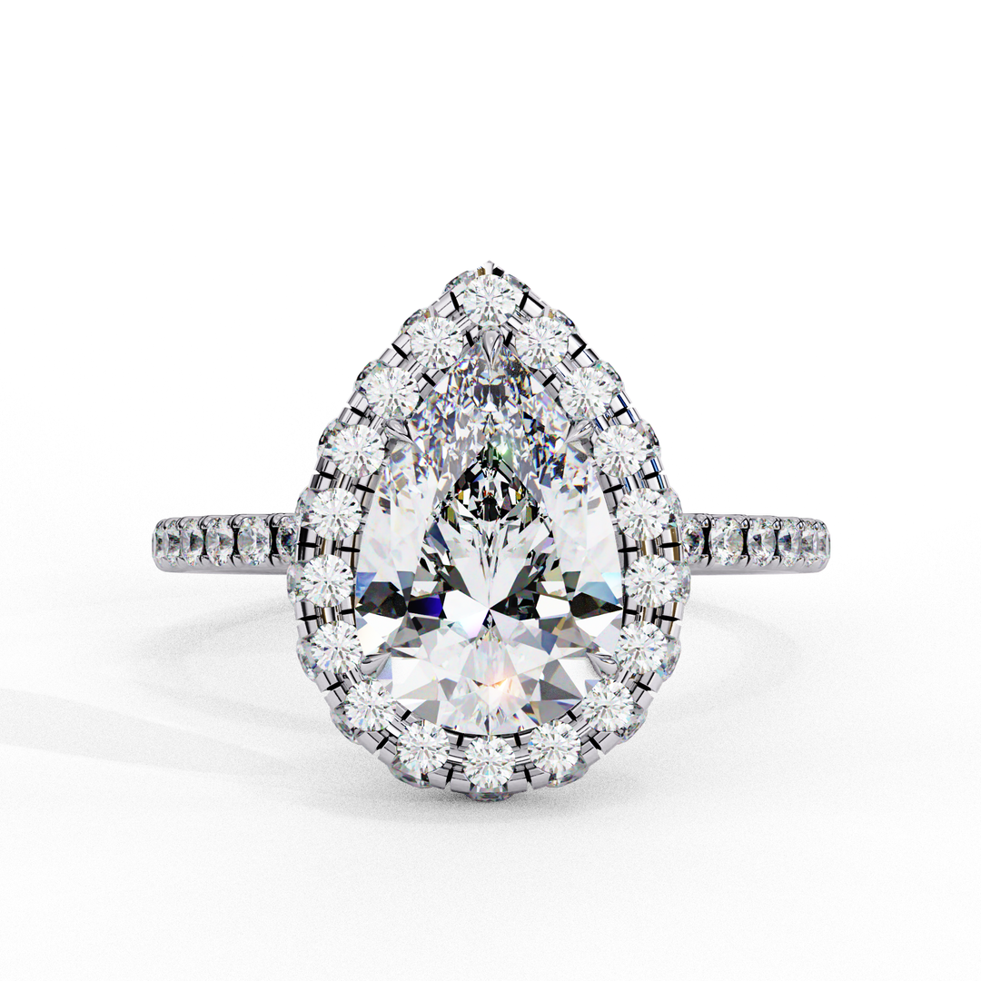 Pear Cut Lab Grown Diamond Engagement Ring With Double Halo