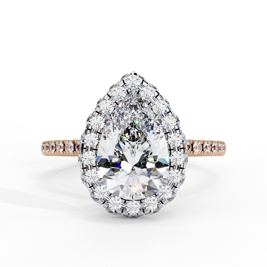 Pear Cut Lab Grown Diamond Engagement Ring With Double Halo
