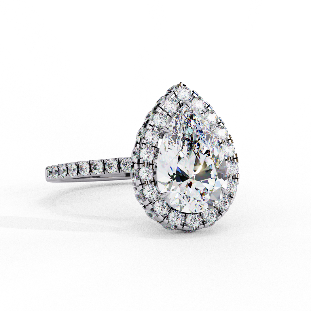 Pear Cut Lab Grown Diamond Engagement Ring With Double Halo