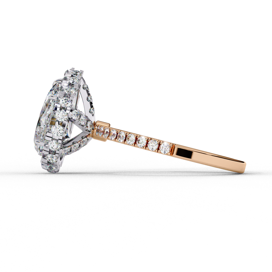 Pear Cut Lab Grown Diamond Engagement Ring With Double Halo