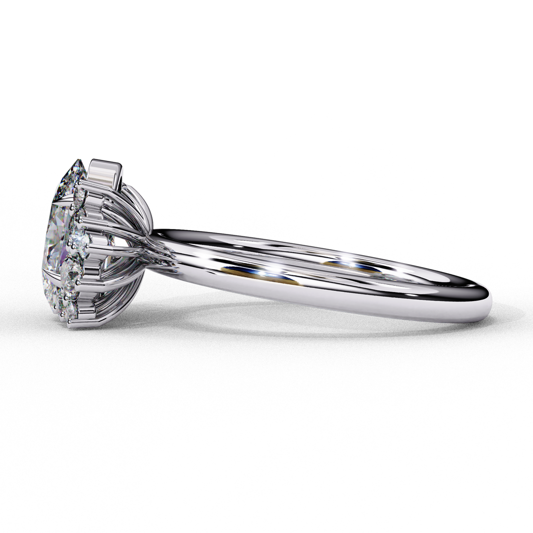 Oval Cut Lab Grown Diamond Engagement Ring with Cluster Side Stones