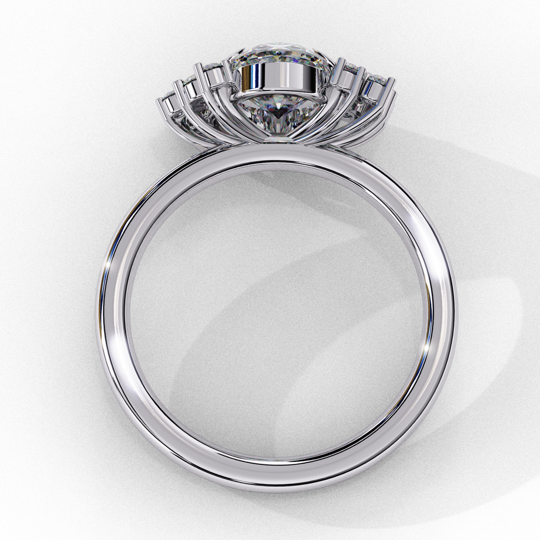 Oval Cut Lab Grown Diamond Engagement Ring with Cluster Side Stones