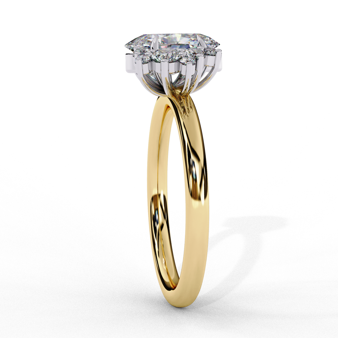 Oval Cut Lab Grown Diamond Engagement Ring with Cluster Side Stones
