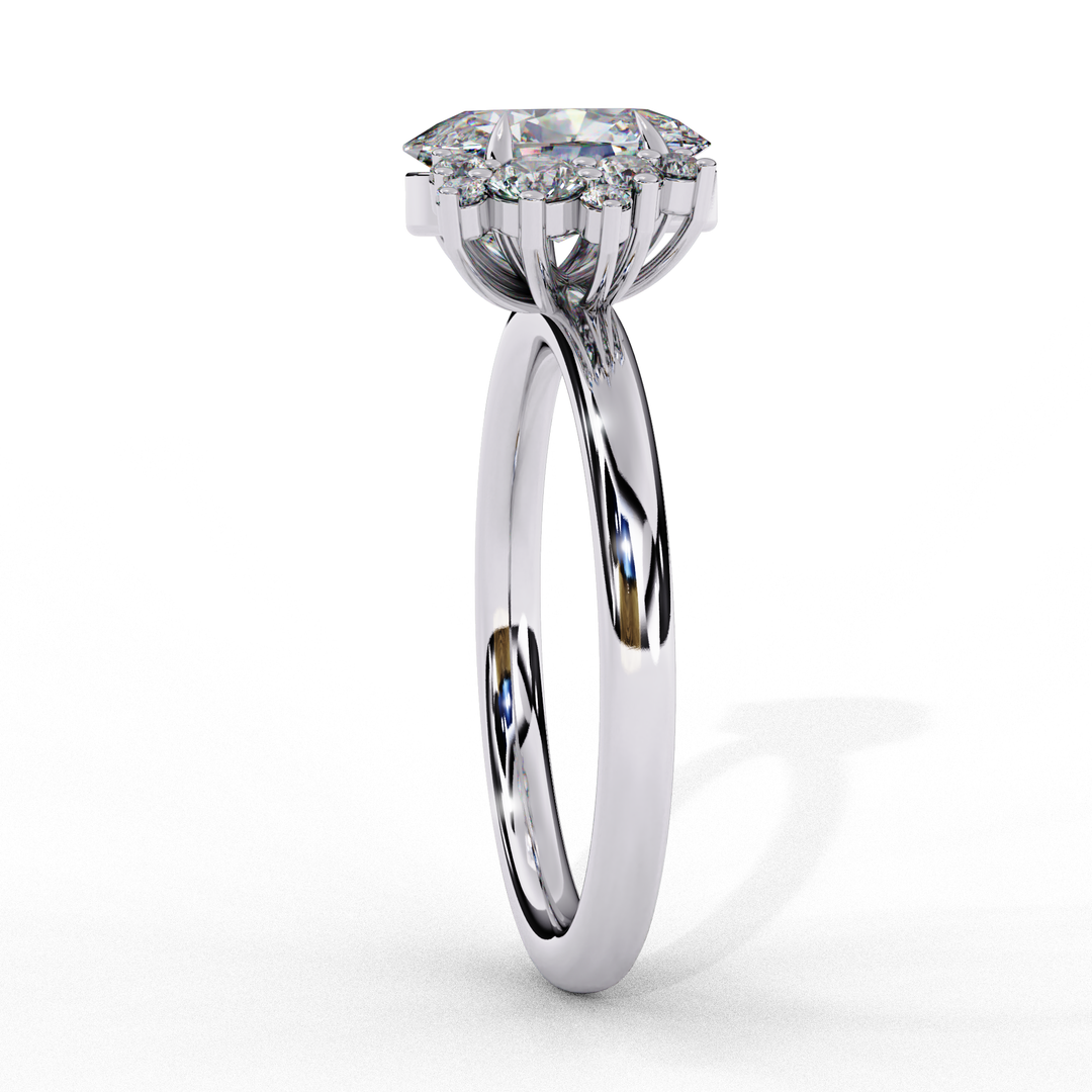 Oval Cut Lab Grown Diamond Engagement Ring with Cluster Side Stones