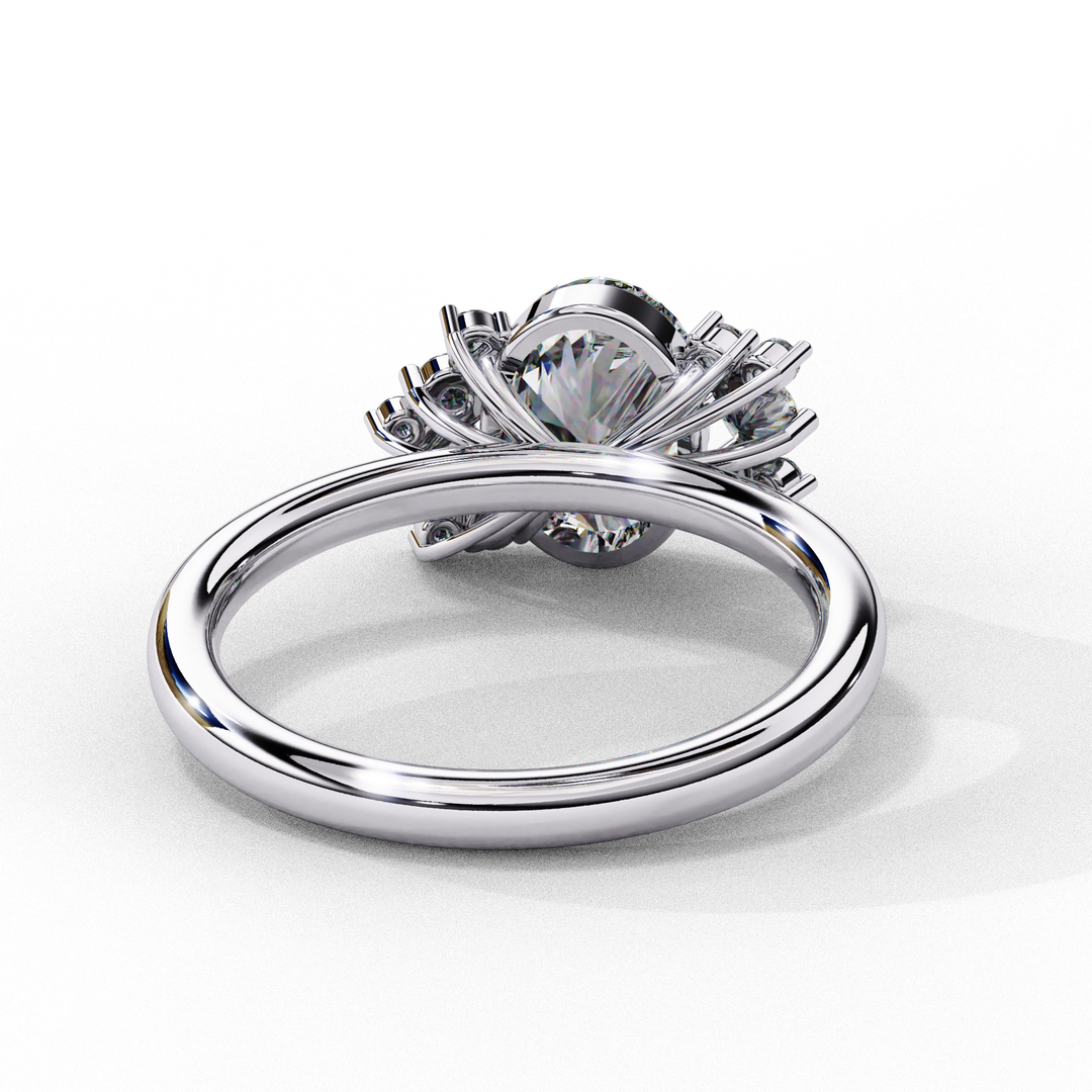 Oval Cut Lab Grown Diamond Engagement Ring with Cluster Side Stones