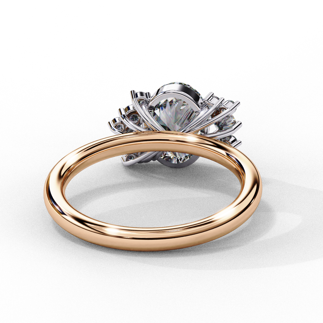 Oval Cut Lab Grown Diamond Engagement Ring with Cluster Side Stones