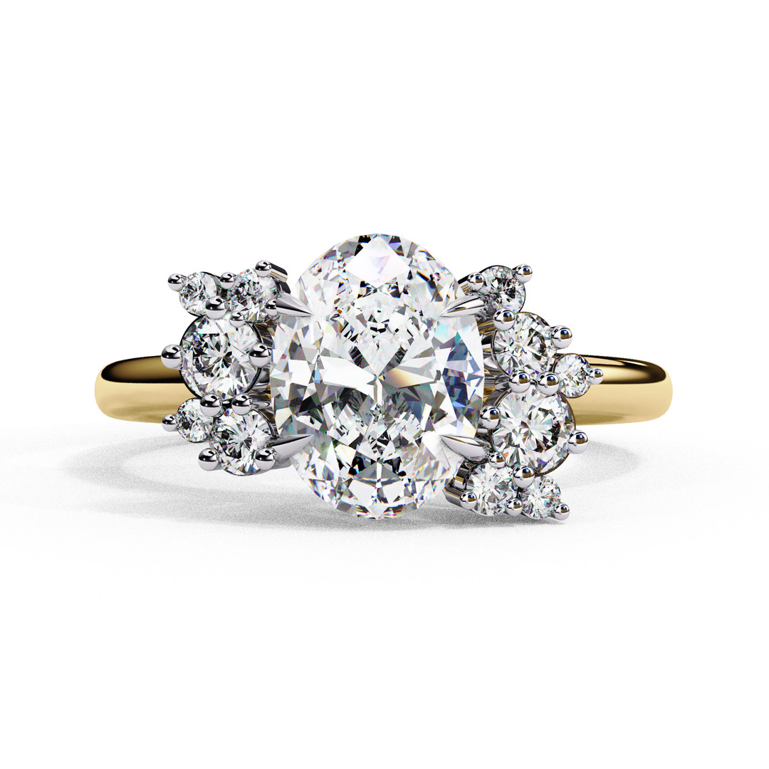 Oval Cut Lab Grown Diamond Engagement Ring with Cluster Side Stones
