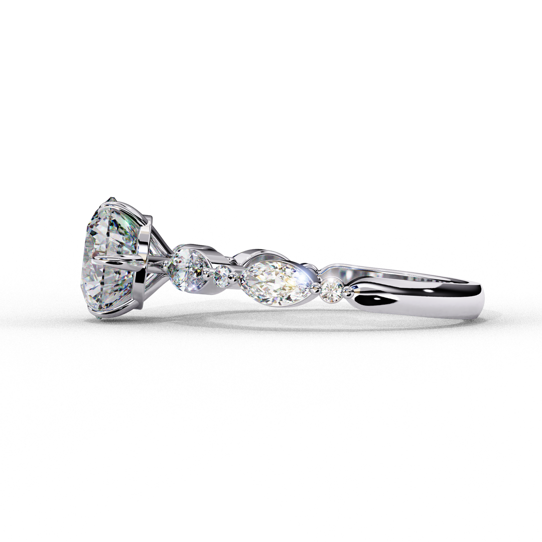 Round Cut Moissanite Engagement Ring | Marquise & Round Accents