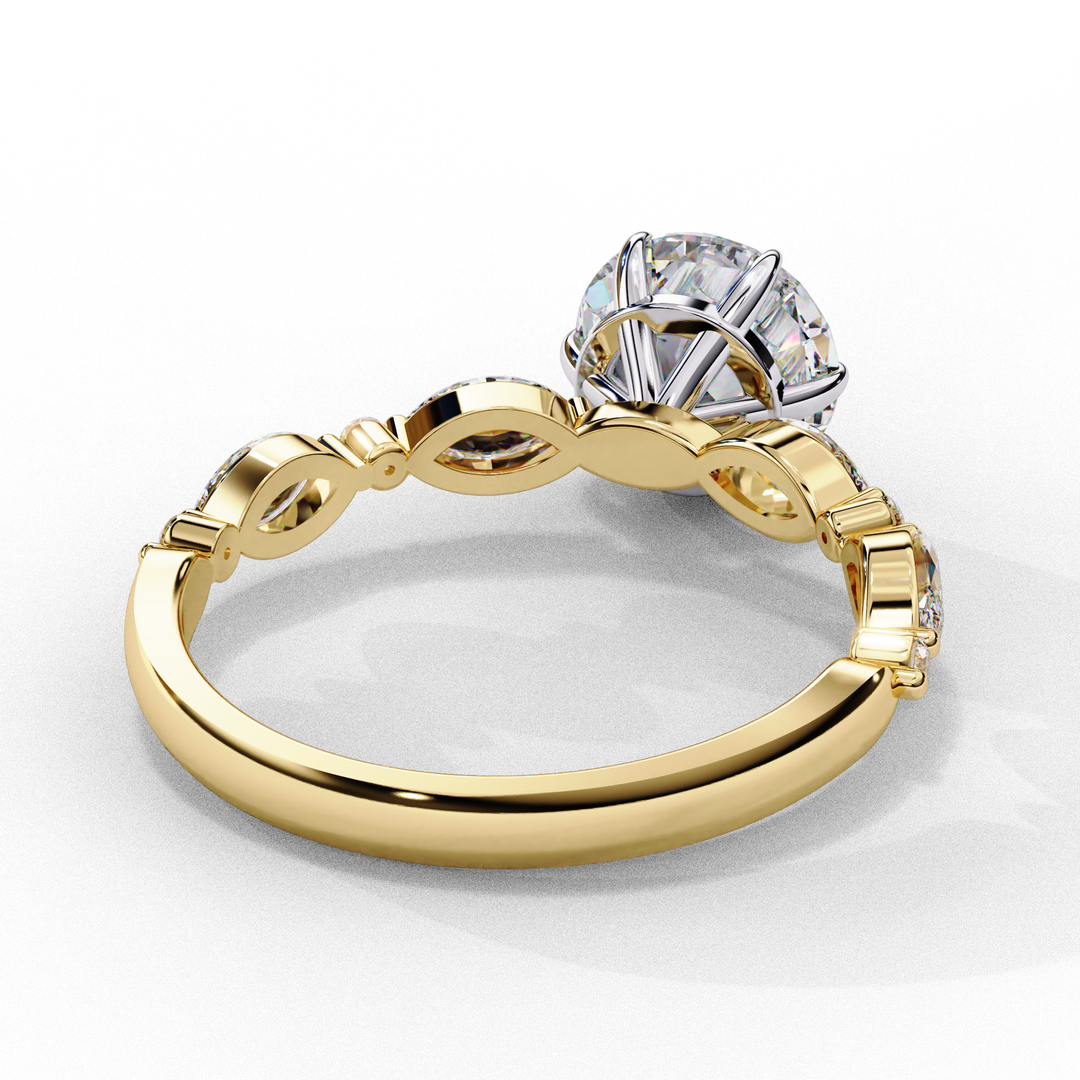 Round Cut Moissanite Engagement Ring | Marquise & Round Accents