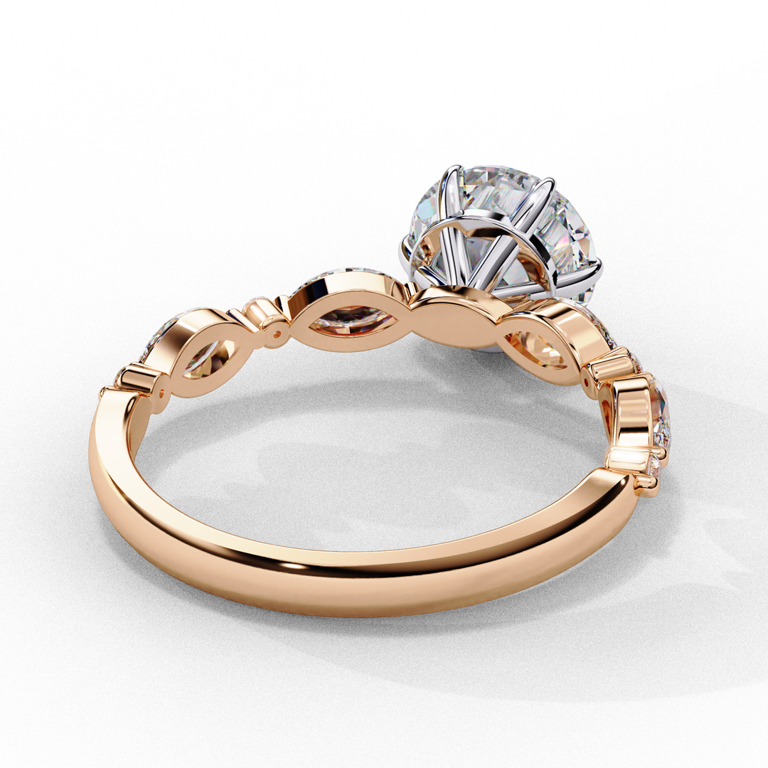 Round Cut Moissanite Engagement Ring | Marquise & Round Accents