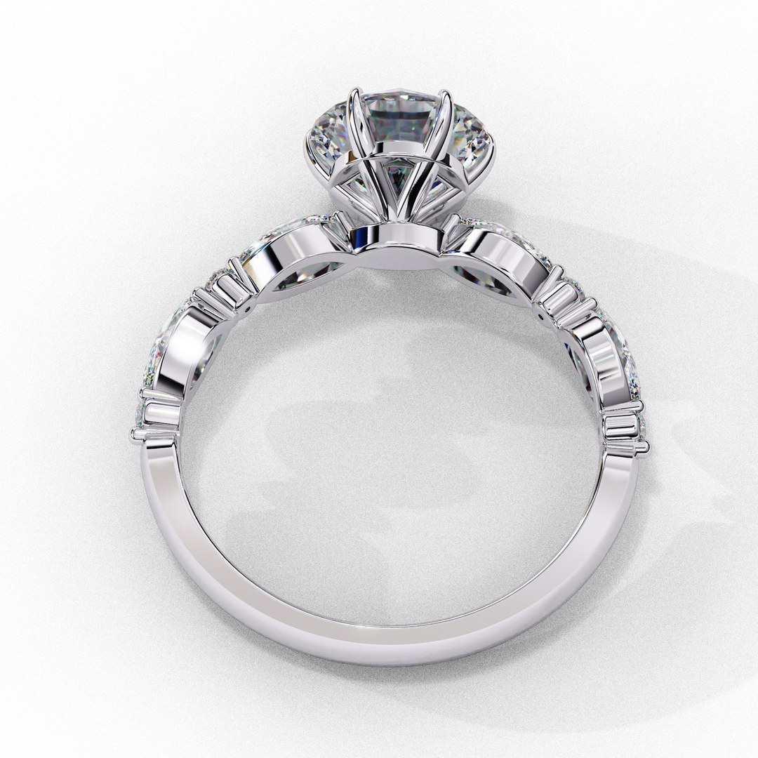 Round Cut Moissanite Engagement Ring | Marquise & Round Accents