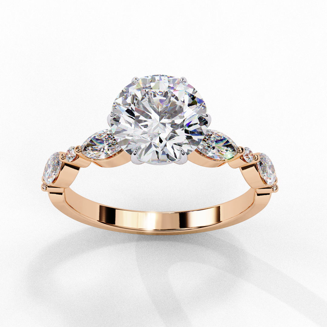 Round Cut Moissanite Engagement Ring | Marquise & Round Accents